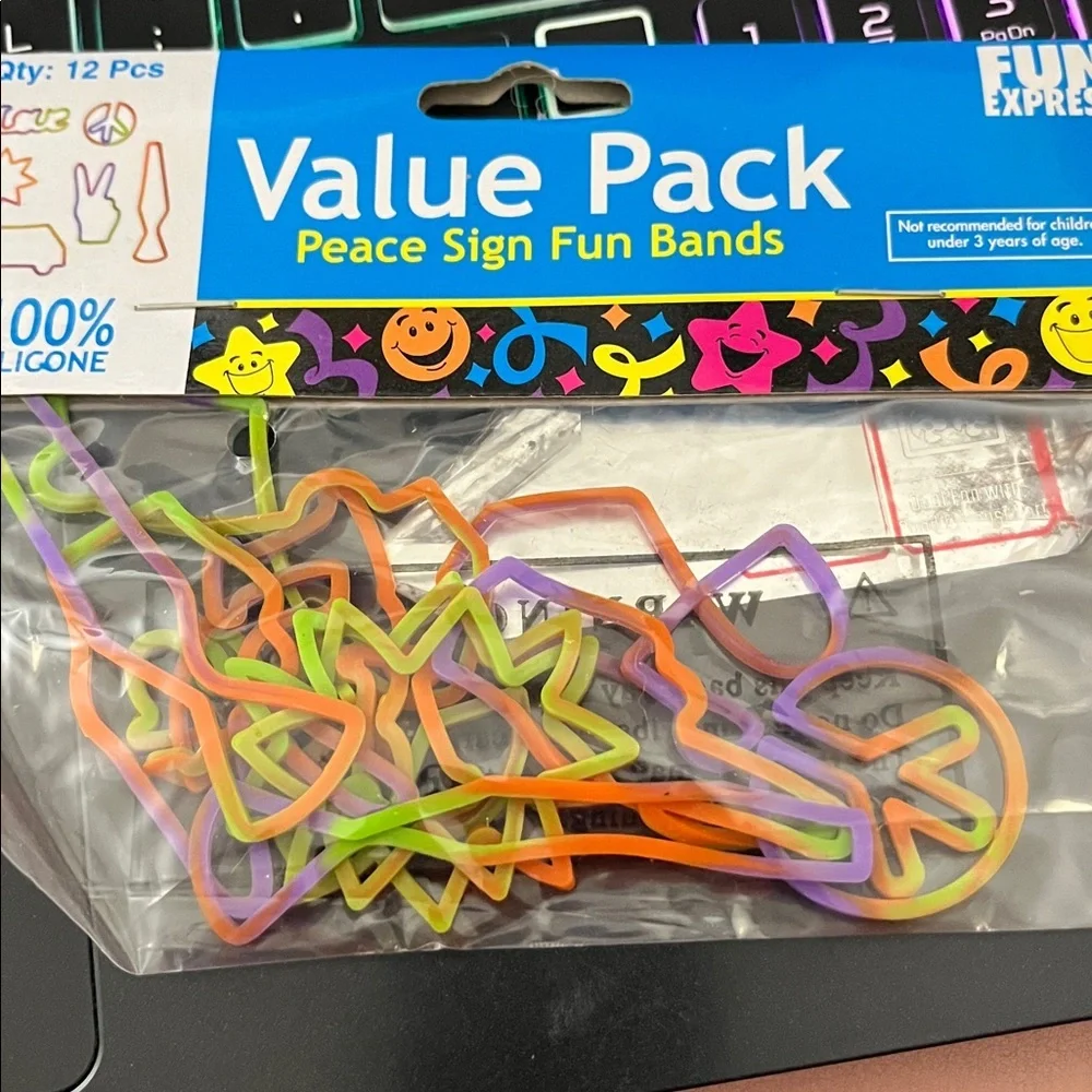 Silicone Tie-Dyed Peace Sign Fun Bands 12 Pack